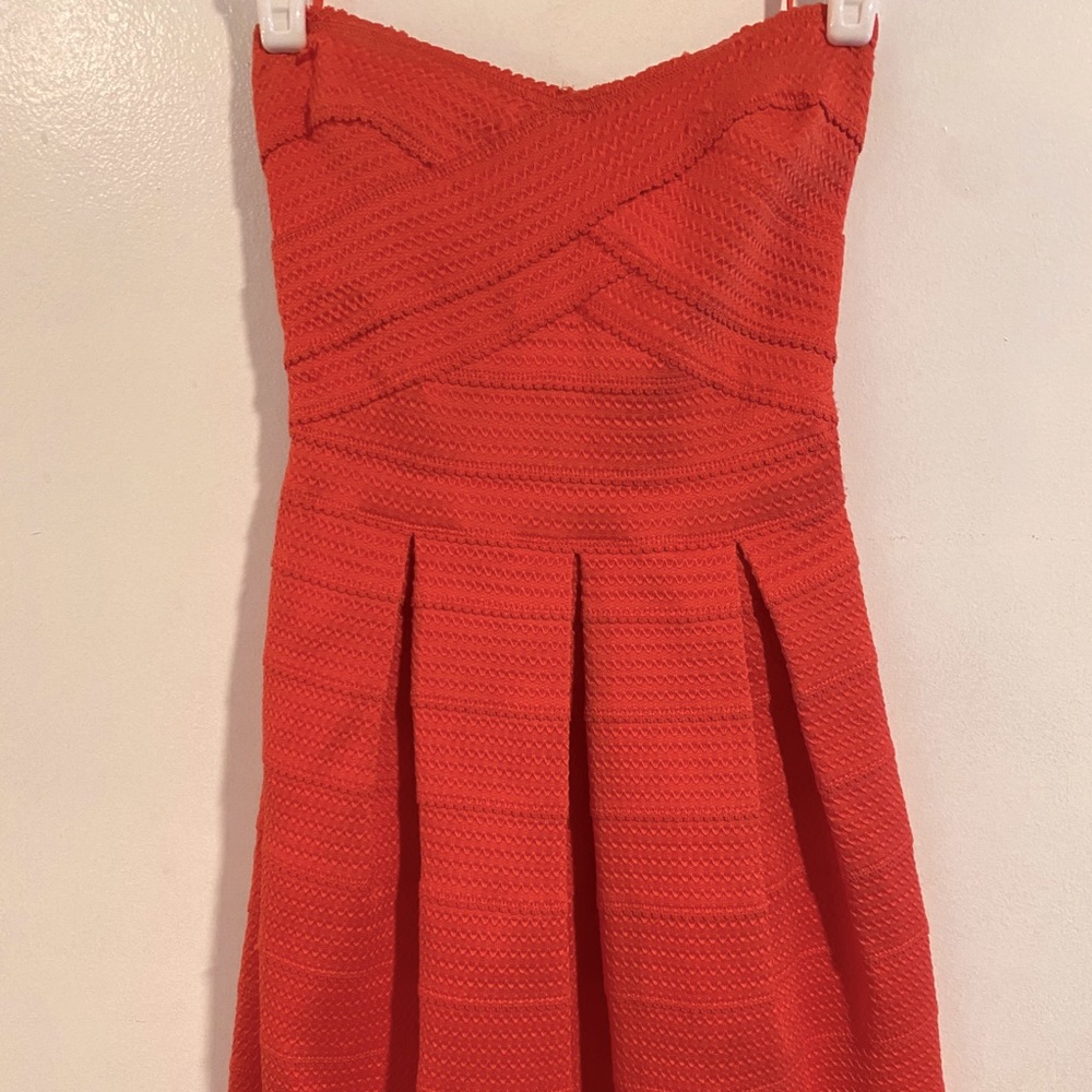 Bright Coral Express Strapless Dress